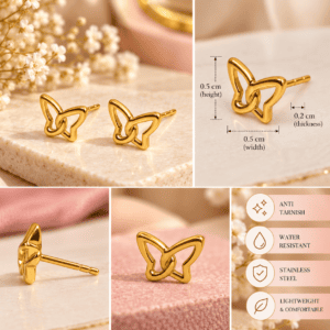 Zivishq Anti-Tarnish Gold Open Silhouette Line Art Butterfly Stud Earrings