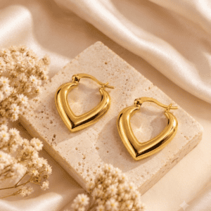 Zivishq Anti-Tarnish Gold Tapered Sculpted Heart Huggie Hoop Earrings