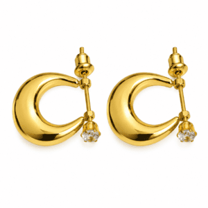 Zivishq Anti-Tarnish Gold Crescent Drop Clear CZ Solitaire Post Hoop Earrings