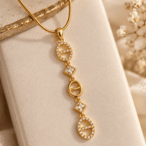 Zivishq anti-tarnish stainless steel Vertical Geo Oval & Crystal Drop Pendant Necklace