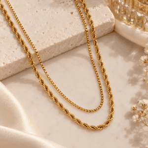 Zivishq anti-tarnish stainless steel Layered Rope & Box Chain Necklace