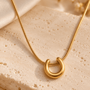 Zivishq anti-tarnish stainless steel Minimalist Horseshoe U-Shape Pendant Snake Chain Necklace