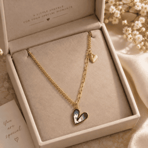 Zivishq anti-tarnish stainless steel Black Mother of Pearl Heart Pendant Paperclip Chain Necklace