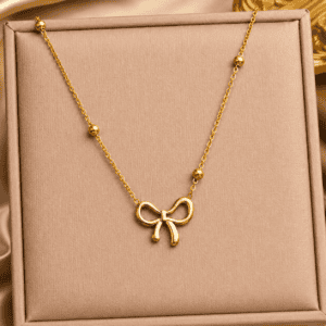 Zivishq Anti-Tarnish Gold Bow Charm Beaded Chain Necklace for Women