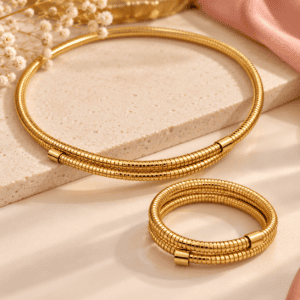 Zivishq Anti-Tarnish Gold Double Tubogas Snake Mesh Choker Necklace & Bracelet Set