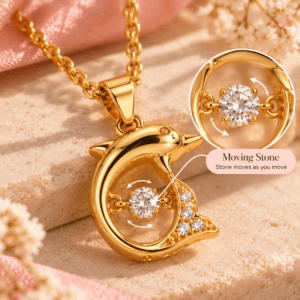 Zivishq Anti-Tarnish Gold Dolphin Moving Stone Pendant Necklace for Women