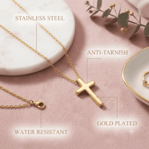 Zivishq Anti-Tarnish Gold Polished Minimalist Cross Pendant Necklace for Women