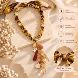 Zivishq Anti-Tarnish Multicolour Printed Ribbon Woven Charm Tassel Statement Necklace