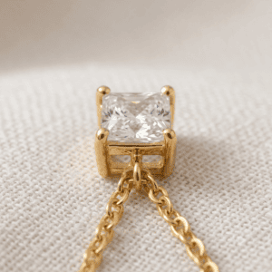 Zivishq Anti-Tarnish Gold Princess Cut Square Solitaire CZ Pendant Necklace