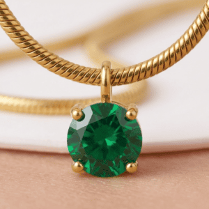 Zivishq Anti-Tarnish Gold Emerald Green Round Gemstone Solitaire Snake Chain Necklace