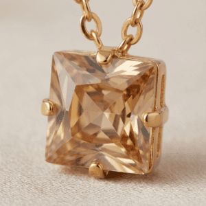 Zivishq Anti-Tarnish Gold Champagne Princess-Cut Solitaire Pendant Necklace