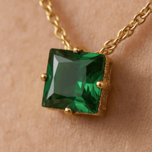 Zivishq Anti-Tarnish Gold Emerald Green Princess-Cut Solitaire Pendant Necklace
