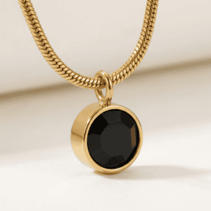 Zivishq Anti-Tarnish Gold Black Faceted Crystal Solitaire Snake Chain Necklace