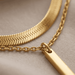 Zivishq Anti-Tarnish Gold Layered Herringbone Chain & Vertical Bar Pendant Necklace