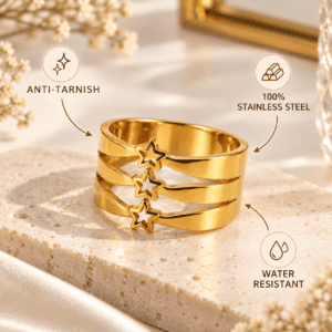 Zivishq anti-tarnish stainless steel Triple Layer Shooting Star Stackable Ring