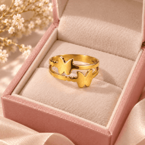 Zivishq anti-tarnish stainless steel Double Layer Dual Butterfly Silhouette Ring