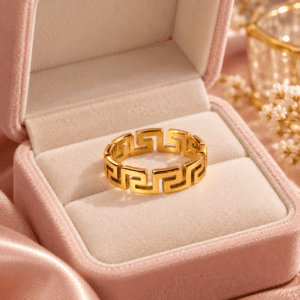 Zivishq anti-tarnish stainless steel Greek Key Geometric Cutout Gold Statement Band