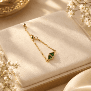 Zivishq Anti Tarnish Emerald Green Square Gem Adjustable Chain Ring