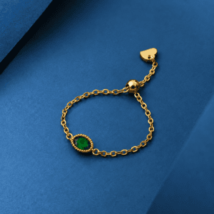 Zivishq Anti Tarnish Emerald Green Oval Gem Adjustable Chain Ring