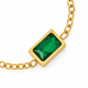 Zivishq Anti Tarnish Emerald Green Baguette Gem Adjustable Chain Ring