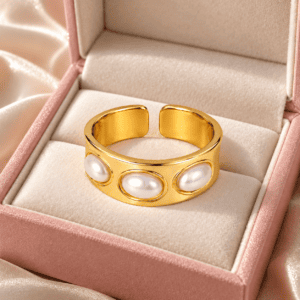 Zivishq Anti Tarnish Molten Gold Baroque Pearl & Crystal Adjustable Ring