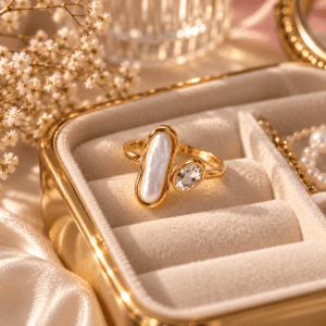 Zivishq Anti Tarnish Modern Organic Bypass Baroque Pearl & CZ Adjustable Ring