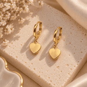 Zivishq Anti Tarnish Smooth Gold Heart Dangle Huggie Hoop Earrings