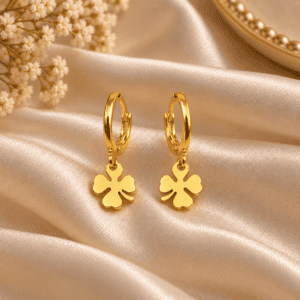 Zivishq Anti Tarnish Four-Leaf Clover Dangle Gold Huggie Hoop Earrings