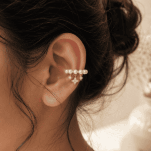 Zivishq Anti Tarnish Pearl Conch Ear Cuff with Starburst CZ Charms