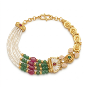 Zivishq Anti-Tarnish Gold Kashmiri Style Multi-Strand Gemstone Bracelet