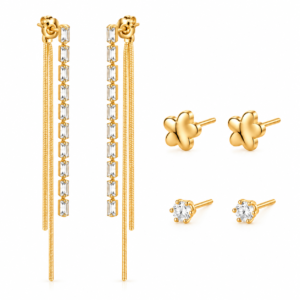 Zivishq Anti Tarnish Gold Plated Convertible Baguette Chain Drop & Floral Stud Set