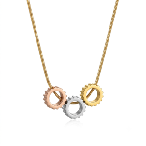 Zivishq Anti-Tarnish Tri-Tone Gear Ring Pendant Snake Chain Necklace for Women