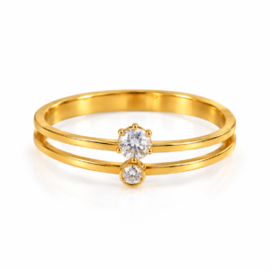 Zivishq anti-tarnish stainless steel Double Layer Stacked Solitaire Dual Zircon Ring