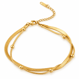 Zivishq Anti tarnish gold plated Flat Herringbone Snake Chain & Gold Bead Bracelet for Women - Minimalist Anti Tarnish Stainless Steel Bracelet